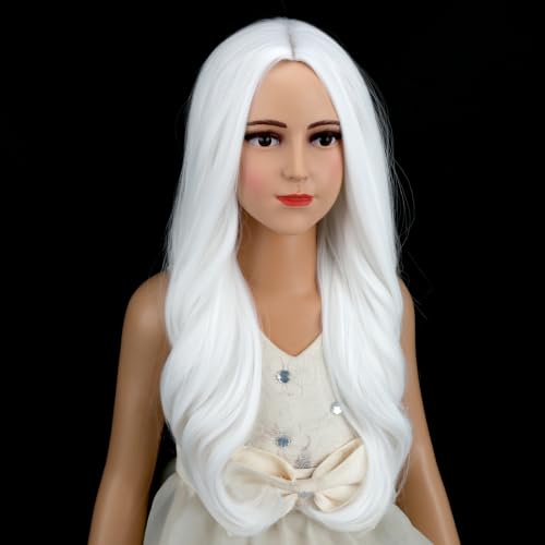 Image of PATTNIUM Child Kids White Wig Long Wavy White Wig for Kids Girls Long Middle Part Synthetic Wigs