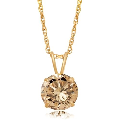 Jewelili 10K Yellow/White Gold Cubic Zirconia Pendant Necklace for Women
