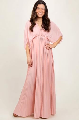 Elegant V Neck Maternity Dresses 2025 Chiffon Baby Shower Dresses with Pleat TM1704