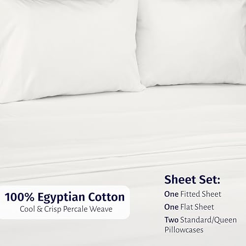 Image of California Design Den Certified 100% Egyptian Cotton Queen Sheets Set - Lightweight & Crisp Percale Sheets Queen Deep Pocket Set, Durable Luxury Bedding - Ivory