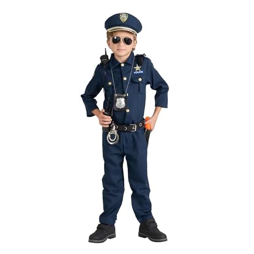 Dress Up America polisdräkt för pojkar - skjorta, byxor, hatt, bälte, visselpipa, pistolhölster och walkie-talkieofficer