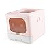 GLOGLOW Cat Litter Box, Practical Enclosed Design PP Material Cat Litter Box with Scoop Portable Foldable Anti Splashing 2 Doors Cat Toilet with Lock for Pet Supplies (Pink)