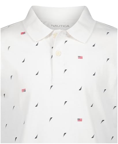 Nautica Boys' Short Sleeve Fashion Polo, Button Closure, Soft & Comfortable, Americana AOP White, 14-16 - image 2