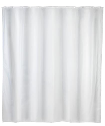 WENKO Anti-Schimmel Duschvorhang Weiß, Textil-Vorhang mit Antischimmel Effekt fürs Badezimmer, waschbar, wasserabweisend, mit Ringen zur Befestigung an der Duschstange, 180 x 200 cm