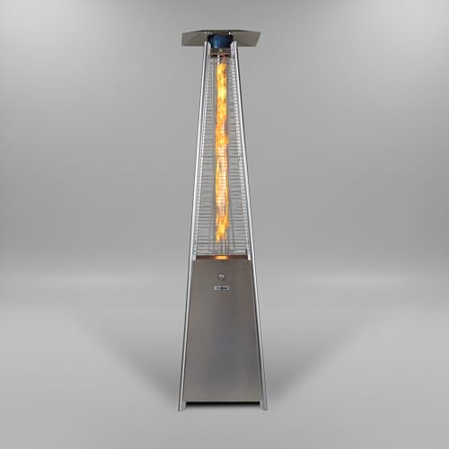 REALGLOW Real Flame Outdoor Pyramid Patio Heater in Stainless Steel - 13KW Propane Gas Standing...