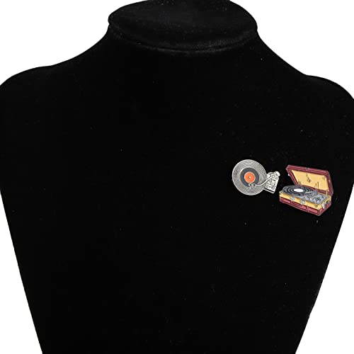 Image of Gzrlyf 2Pcs Vinyl Record Pins Suitcase Record Player Enamel Brooch Vinyl Lover Gifts for Collectors DJ Gifts Retro Music Gift