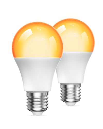 Aurahome Bombilla LED E27 2000K, Luz Cálida Ámbar Bloqueo de la Luz Azul Bombilla Nocturna 9W (60W Equivalente) Cálido Suave para Dormitorio, Sueño Saludable para Guardería del Bebé, 2 Unidades