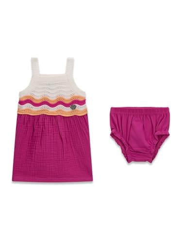 GUESS Baby Girl Sleeveless Crochet Dress and Diaper Cover, Purple Link and Orange Stripes, 24 Months
