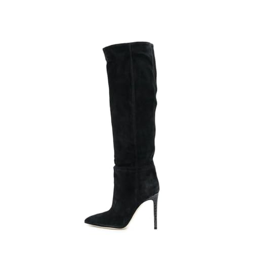 Botas de tacón Alto de Aguja para Mujer - Botas Altas de Ancho Amplio para el otoño y el Invierno, Ideales para Bodas, Fiestas y Disfraces de rol,Negro,40 EU