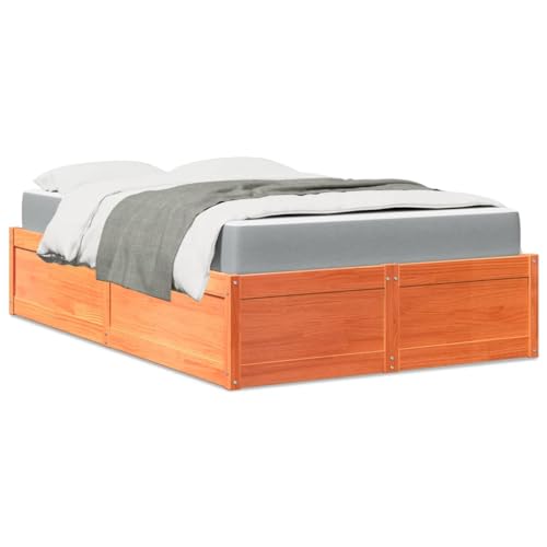 AJJHUUKI Muebles de exterior - Cama con colchón encerado marrón, 120 x 190 cm, tamaño pequeño, doble, madera maciza de pino