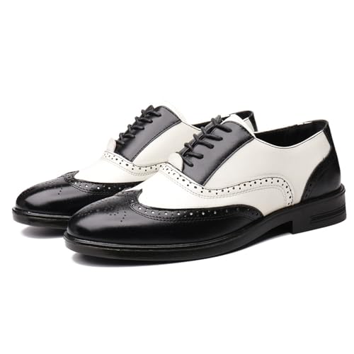 Mens Multicolor Leather Lace Up Brogues Dress Oxford Shoes Retro Two Tone Wingtip Carving Prom Derby Shoes Pointed Toe Business Formal Shoes