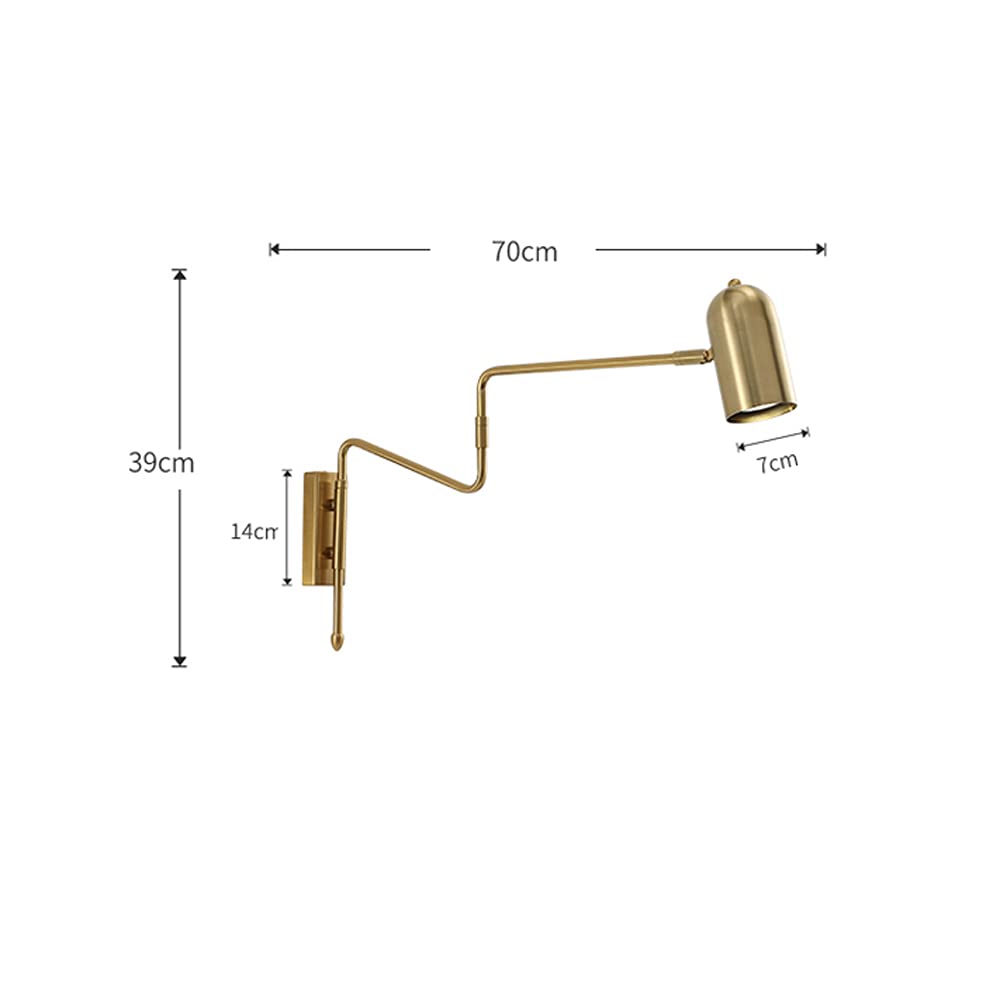 Applique da Parete retrò con Braccio oscillante, Lampada Ultra Sottile e Flessibile, faretto cablato in Ottone Placcato Industriale, Lampada Rustica Antica per Soggiorno,