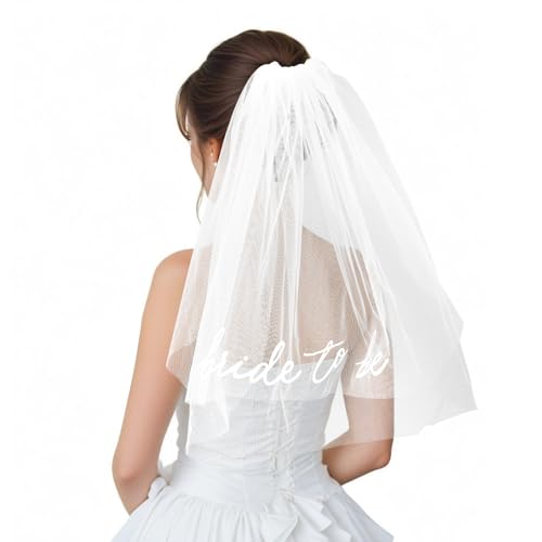 Ptwola Bachelorette Party Bridal Veil Headpiece with Comb Embroidered Bride Letter White Simple Tulle Headband Decorations Women's Wedding Shower Bridesmaid Accessory Favors for Engagement