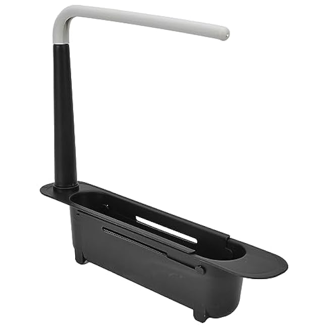 Telescopic Sink Storage Rack Length Freely Telescopic Sponge Holder Adjustable Large Capacity PP Expandable Sink Organizer for Kitchen Sink (Black)