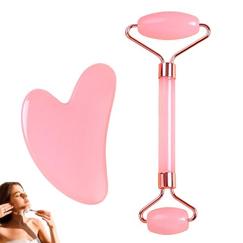 2 PCS Gua Sha Tool Face Rollers for Women Guasha Tool Face Gua Sha Set for Women Body Muscle Relaxing Improve Eye Puffiness Skin Care Gift(Pink)