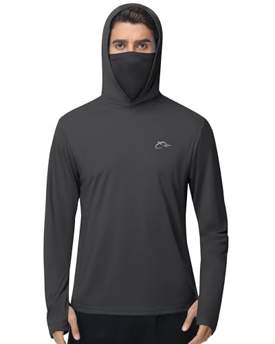 Image of FISHEAL Men's Performance Fishing Hoodie Shirt - UPF 50+ UV Sun Protection Long Sleeve Shirts with Mesh Face Mask