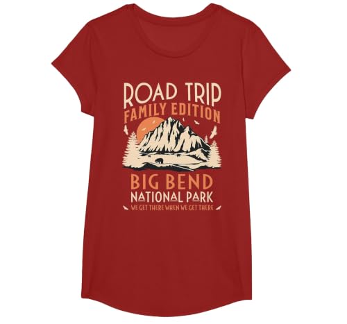 Big Bend US National Park Family Road Trip Vacation T-Shirt, Girls, Cranberry Red, Medium