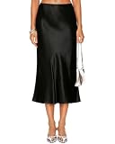 DooMoni Satin Skirts for Women White High Waisted Long Midi Silk Skirt