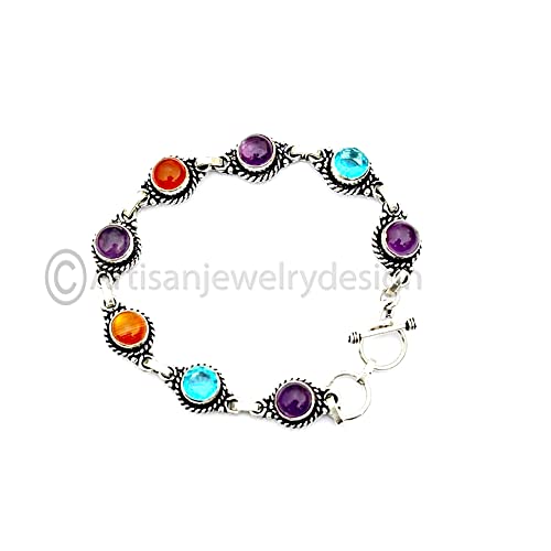 Amethyst Silver Bracelet For Women, Blue Topaz Bracelet, Link Bracelet For Women, Red Onyx Stone Bracelet, Bangle For Women, Boho Jewelry, Antique Bracelet, Gift For Grandmother #TOP1