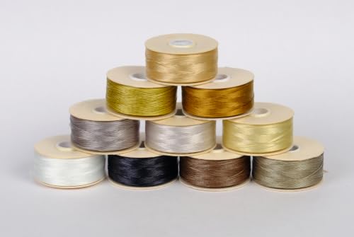 10 Bobbins Nymo Nylon Beading Thread Size D for Delica and Seed Beads - 64 Yards Each Bobbin - Assortment - Neutrals Mix