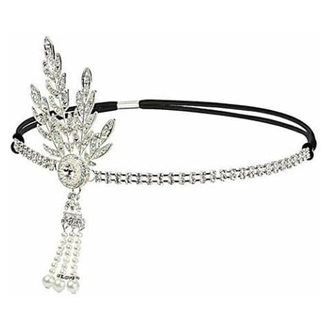 1920's Women Headband Vintage Bridal Great Gatsby Flapper Party Accessories Headpiece (Silver Leaves + Rhinestones) Cover