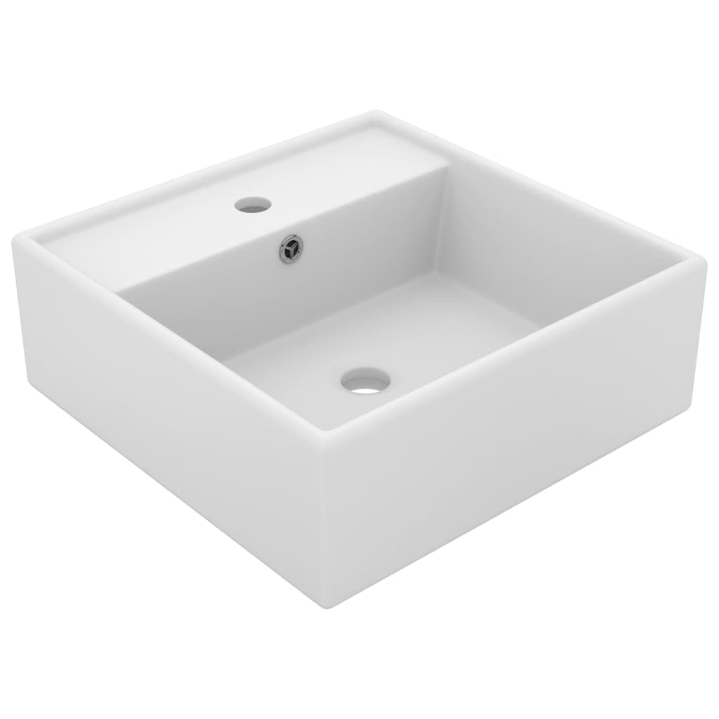 vidaXL Luxury Basin Above Counter Vessel Vanity Sink Bathroom Console Cloakroom Washroom Powder Room Overflow Square Matt White Ceramic