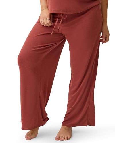 Kindred Bravely Essentials Ribbed Maternity & Postpartum Pajama Pants Wide Leg Lounge Sleep Pants Adjustable Waist (Warm Sienna, Large)