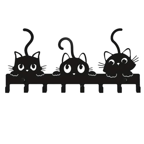 Gancho para llaves con forma de gato - Porta llaves decorativo versátil montado en la pared | Gancho utilitario para toallas, abrigos, bolsos sombreros, perfecto para entrada, baño, oficina o dorm