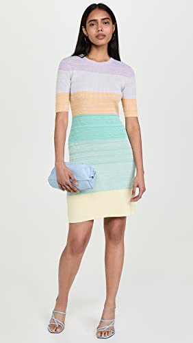 Shoshanna Womens Shoshanna Ninah Short Sleeve Knit Mini Dress, Lilac/Lemon/Green, Medium Us #TOP4