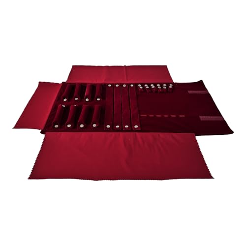Image of UnionPlus Velvet Jewelry Case Roll Bag for Necklace Bracelet Earrings Rings Multi-compartments, Great Jewelry Organizer for Travel, Burgundy