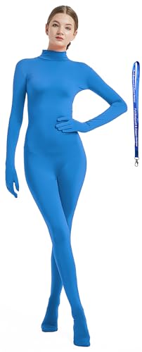 Full Bodysuit With Zipper Helper Womens Costume Without Hood Spandex Stretch Zentai Unitard Body Suit (Medium Light Blue)