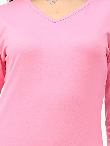 Image of FLEXIMAA Women's Cotton Plain V Neck Full Sleeve T-Shirt