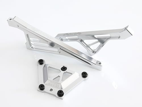 GTBRacing CNC Aluminum LOSI 5ive-T Top Chassis Plate/Front & Rear Chassis Bracket Support Brace Set for 1:5 RC Car LOSI 5T Upgrade Parts (Silver)