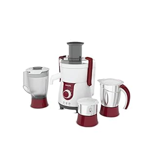 Philips Viva HL7715 700-Watt Juicer Mixer Grinder with 3 Jars (Pistil Red/White)