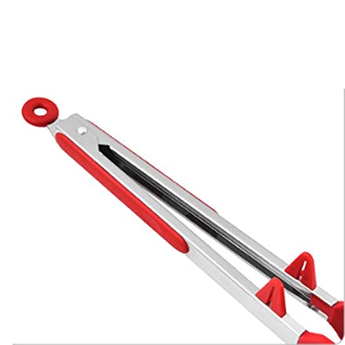Pinzas Cocina Tong de Acero Inoxidable, con Silicona, for abastecimiento de Ensalada de Abertura Buffet, (Rojo) Tamaño: 32.2 * 6 cm, con asa Antideslizante