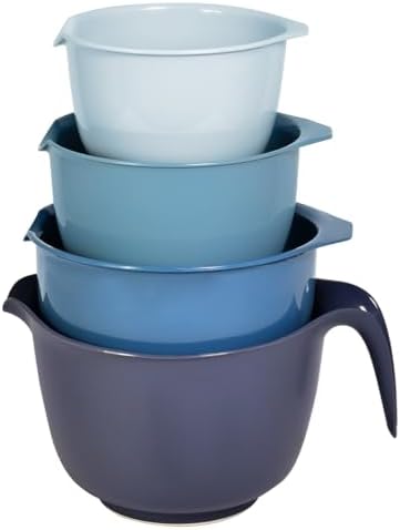 Glad Mixing Bowls with Pour Spout, Set of 4 - Nesting Plastic Bowls (1.2qt, 1.9qt, 2.8qt, and 3qt with Handle) - Non Slip Base, Dishwasher Safe Kitchen Cooking and Baking Supplies, Blue - Thumbnail 2