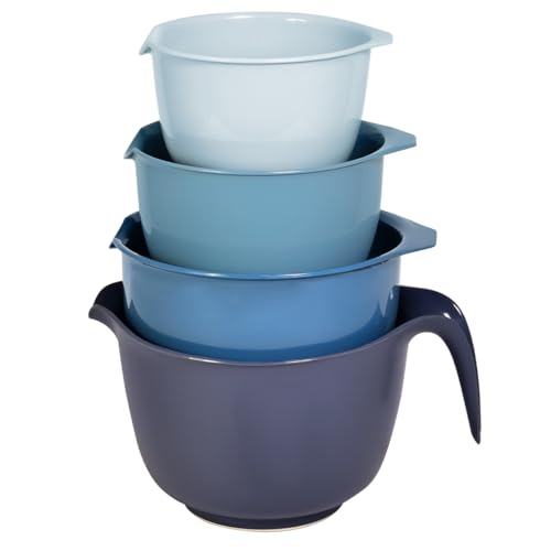 Glad Mixing Bowls with Pour Spout Set of 4 - Nesting Plastic Bowls (1.2qt 1.9qt 2.8qt and 3qt with Handle) - Non Slip Base Dishwasher Safe Kitchen Cooking and Baking Supplies Blue