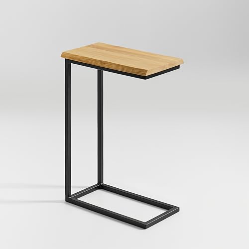 BestLoft.de Kleiner Beistelltisch Couch Schwarz Weiß Holz Laptoptisch C Form Sofatisch Side Table Tabletttisch Eiche Bed Table Nachttisch hoch Laptoptisch für Couch Kleiner Wohnzimmertisch (CSHB)