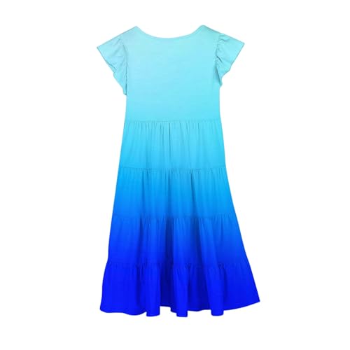 Girls Summer Dresses Double Layer Flutter Sleeve Flowy A-Line Sundress Casual Gradient Midi Dresses for 6-15 Years3