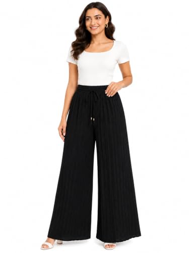 Image of Khajuri Palazzo for Women /Girls Free Size All Day Comfort Palazzo Trouser Pants Full Length Summer wear Travel Flared Stretchable Comfortable