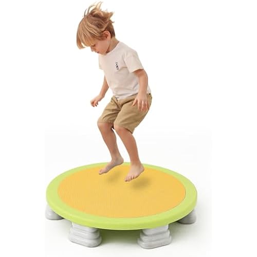 Bounce Board, Mini Trampoline for Kids, Toddlers Trampoline Indoor, Sensory Toys, Autism Sensory Products, Baby Jump Toy Recreational (Yellow, Install Style)