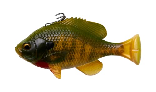 Savage Gear Pulse Tail Bluegill Line Thru Fishing Bait, 3 1/3 oz, Vivid Gill, Realistic Contours, Colors & Movement, Durable Construction, Thru Line Design