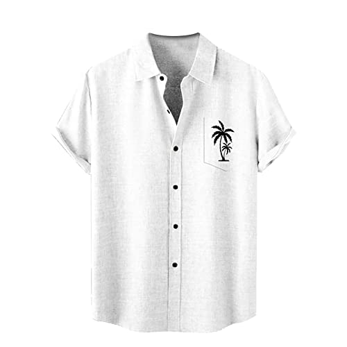 Camisas hawaianas para hombre, camisas florales con botones, tropicales, vacaciones, playa, verano, blanco, M