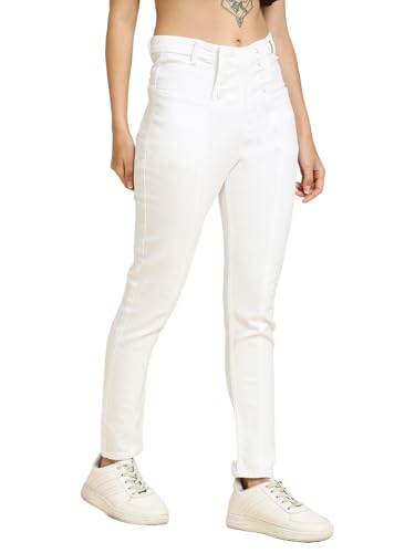 Image of TWGE - Women's High Waist Skinny Fit Jeans - 4 Button, Stretchable Denim Pants - Ankle Length - Stylish Casual Wear