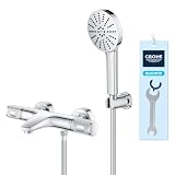 GROHE Bundle Vitalio Joy+ 120 Set Doccia con doccino 3 getti e supporto parete, cromato, 1348650000 + GROHE QUICKFIX Precision Feel Miscelatore termostatico doccia-vasca Cromo, 34788000