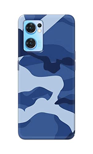 Image of Printed Hard Back Cover Case for Oppo Reno7 5G | Oppo Reno 7 5G Back Cover (Army Blue Pattern) -702