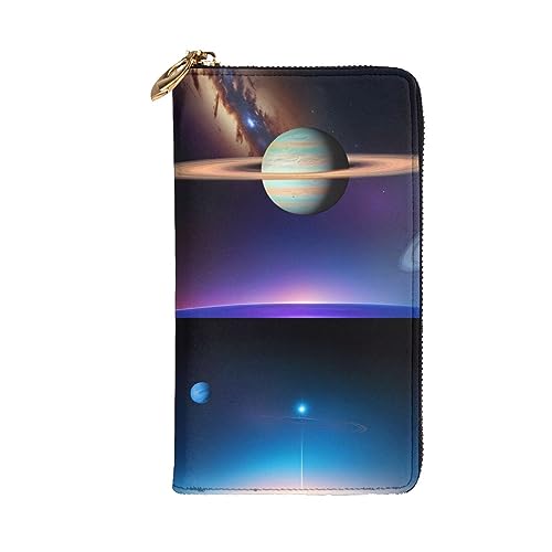 Cosmic Saturn Picture Leather Long Clutch Wallet for Fashionable Girls and Women - Durable, Stylish, and Functional, Black, One Size2