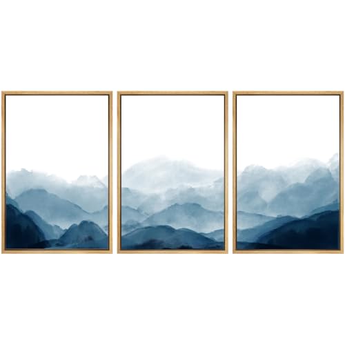SIGNWIN Framed Canvas Print Wall Art Blue Watercolor Mountains in