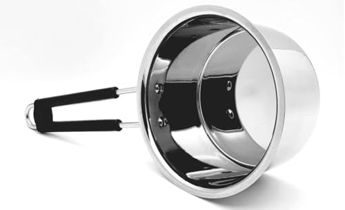 Image of Heavy Steel Sauce Pan - 1, 1.5, 2 Litre, 18 Gauge, Gas Stove Friendly, Silver | Milk Boiler, Tapeli, Patila with Handle (Total Weight 1970g) Set 3