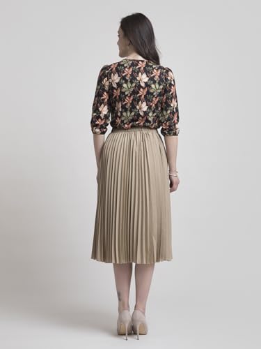 Image of FableStreet Women Skirt Casual & Festive | Elegant Flared Fit High Rise Knife Pleats All-Over Floral Print | Wrinkle-Resistant Woven Fabric for Summer & Outings